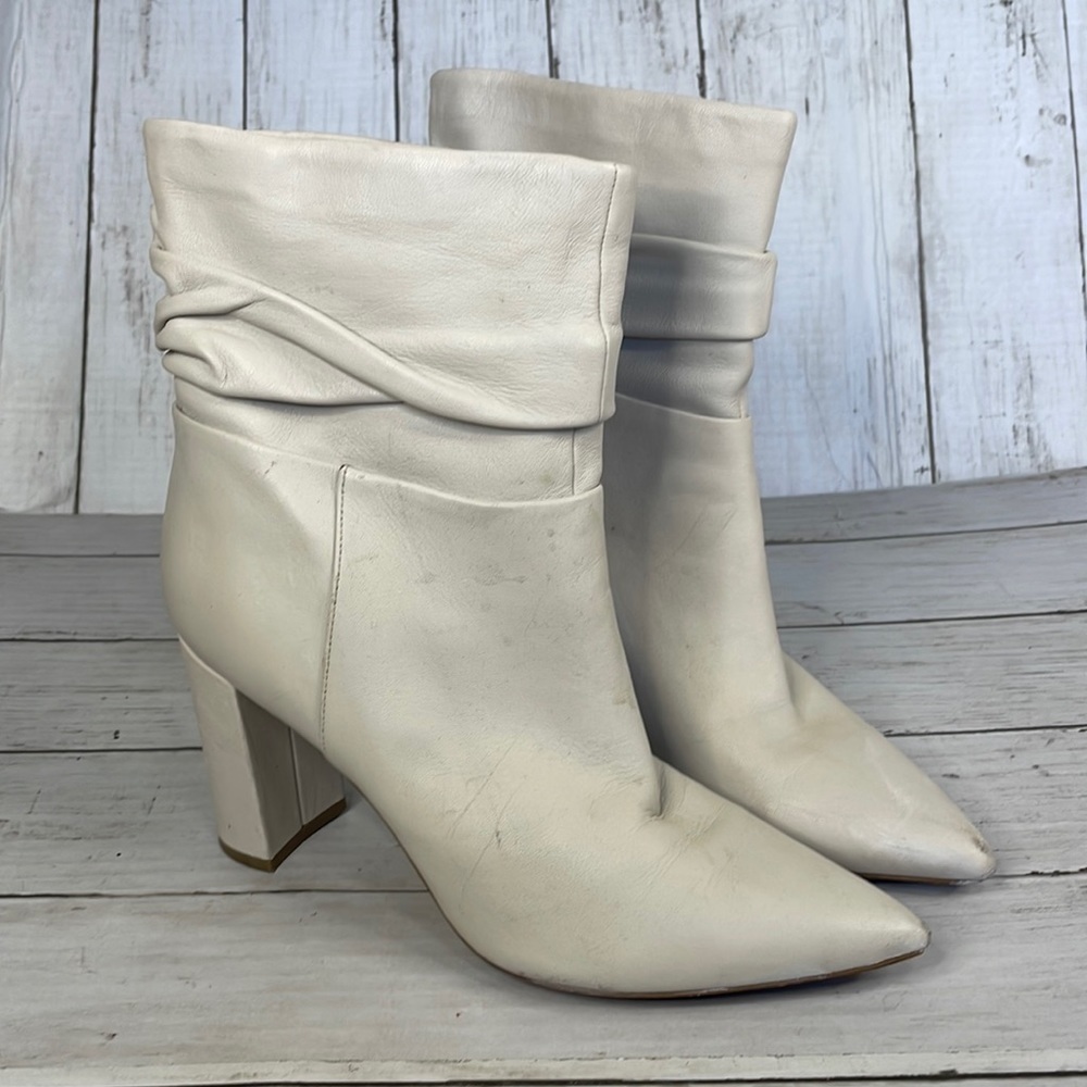 Marc Fisher Pointed Toe Slouchy Cream Ankle Boots